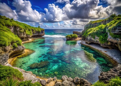 Tinian Hidden Cove: High Tide Inlet, North Field, Northern Mariana Islands - Dramatic Coastal Photography