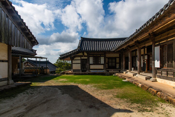 Buddhist temple building and cloudscape