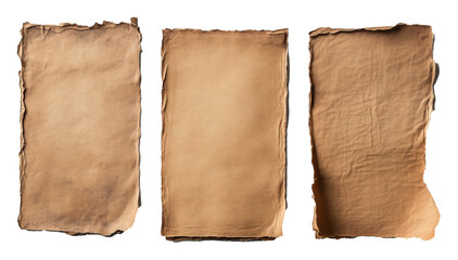 Antique parchment paper set isolated on white, vintage background design concept