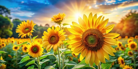 Obraz premium Vibrant Wild Sunflowers in a Mexican Landscape - Captivating Product Photography of Sunflower Blooms, Nature's Beauty, Floral Art, and Sunshine Vibes for Home Decor and Marketing Use