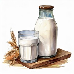 A charming and delightful watercolor depiction of fresh milk, perfect for ecofriendly brands and culinary food blogs