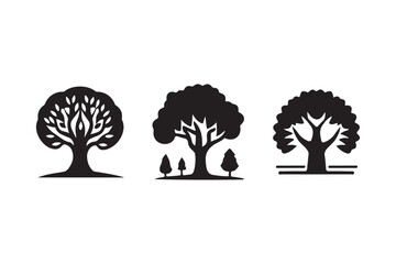 Tree logo icon and vector tree set illustration