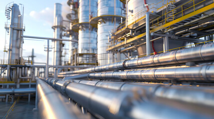 Fototapeta premium A vast gas or oil pipeline spans a remote area, showcasing the energy industry infrastructure and its role in global fuel supply.