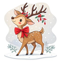 Naklejka premium reindeer with santa hat