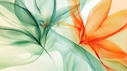 acuarel abstract flowers image in soft green rosa orange tones color, not black lines, only colors