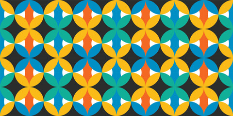 Seamless geometric pattern combination of colorful circle shapes. Perfect for printing, design backgrounds, wallpaper and tiles, gift wrapping