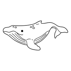 Vector illustration of cute cartoon whale character for children, coloring and scrap book