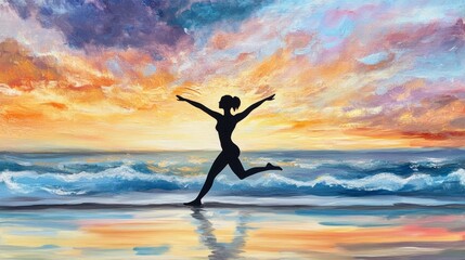 Graceful Woman Silhouette Practicing Warrior Pose at Sunset