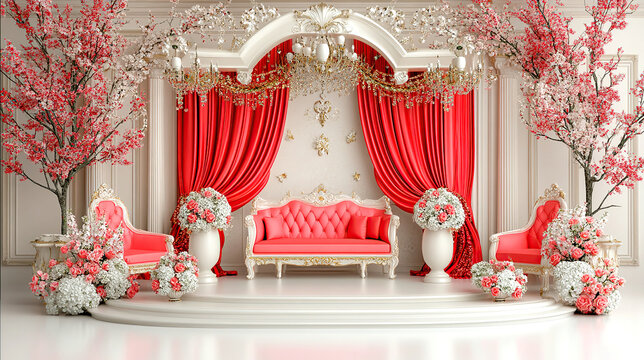 Minimalist pink flower mandap for indian weddings and ceremonial events.