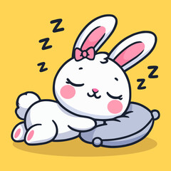 cute rabbit sleeping cartoon character flat color vector illustration template design