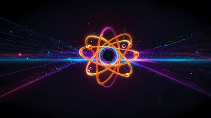 shining neon lights atom model