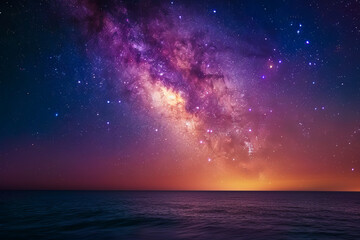 Stunning banner of a starry night sky, featuring the Milky Way in vibrant colors. Perfect for social media covers or screensavers, showcasing a high-resolution celestial landscape.