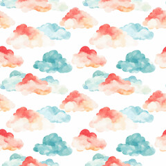 gentle watercolor clouds seamless pattern