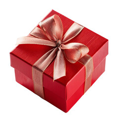 Fototapeta premium A festive red gift box tied with a golden satin ribbon, perfect for Christmas, birthdays, or any special occasion