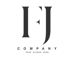 FJ logo design. Initial letter f and j serif font style. Creative classic company name typography. Trendy logotype or identity.