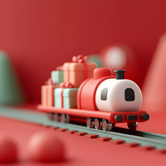 Naklejka premium 3d Christmas train delivering presents festive scene digital art colorful environment playful viewpoint joyous concept