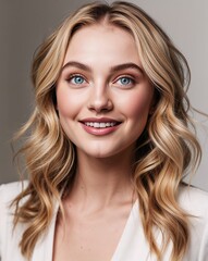 Naklejka premium Studio portrait of a woman with blonde hair, blue eyes- model photography