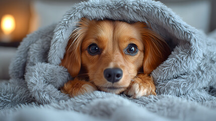 Dachshund Snuggled in Blankets