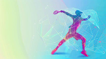 Fototapeta premium A sports poster banner featuring a tennis. The abstract background with colorful patterns enhances the dynamic design.