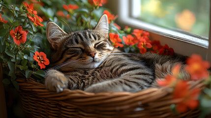 Tabby Cat in a Basket