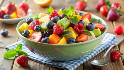 Fruit salad breakfast on tea table