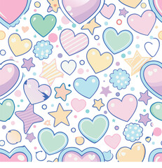 Pastel Hearts and Stars Seamless Pattern Background.