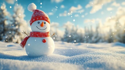 Obraz premium The Cheerful Snowman Smiling
