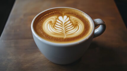 An inviting cup coffee with latte art, set against a cozy caf?(C) backdrop, perfect for relaxation,