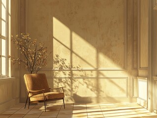 Artistic digital render a room with empty wall decor, ideal for design mockups