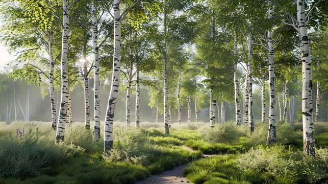Bucida Buceras and Silver Birch Trees: 3D rendering.