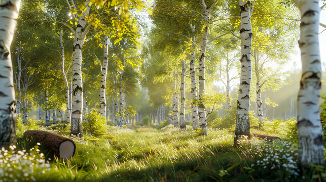 Bucida Buceras and Silver Birch Trees: 3D rendering.