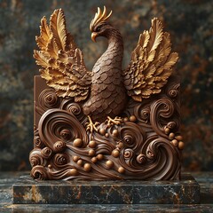 Decadent Chocolate Phoenix Sculpture Symbolizing Rebirth Through Indulgent Dessert Art