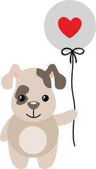 Cute puppy holding a balloon with heart