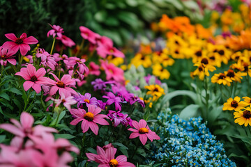 Obraz premium A vibrant flower garden with a variety of blooming plants,