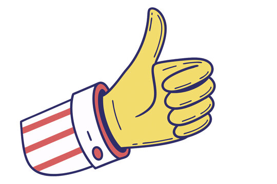 A yellow thumbs-up illustration in a comic style. The striped sleeve and bold lines give it a retro yet energetic vibe, isolated on a transparent background