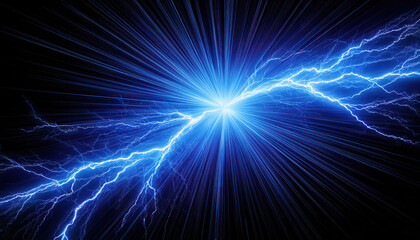 Obraz premium Vivid blue lightning bolts exploding in dark sky with radiant energy