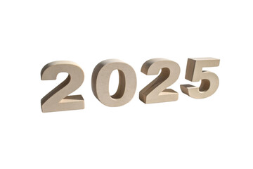 Minimalistic beige numerals arranged to form 2025, casting soft shadows and maintaining a clean, modern, isolated on a transparent background