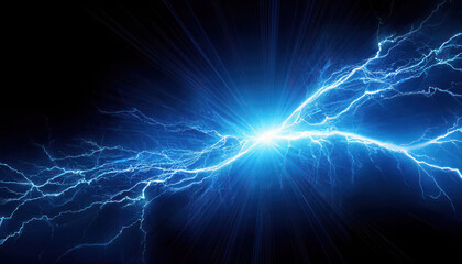 Dynamic blue lightning bolt on black background