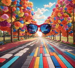 Clsoe up on pale sunglass sunglasses painting transportation.
