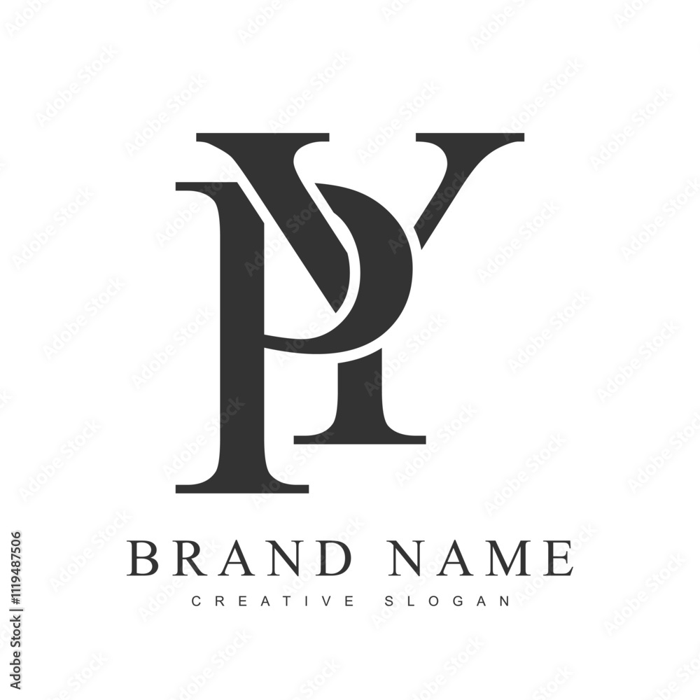 Fototapete py trendy logotype template. initial letter p and y classic font style. creative logo for company na