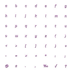 ピンクのネオンのアルファベット小文字と記号、光彩なし