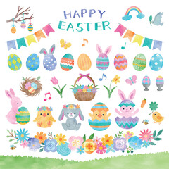 ハッピーイースター　イラストセット　 手描き水彩風 © fuwari