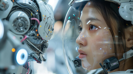 Fototapeta premium Studio Shot Face to Face with AI Robot