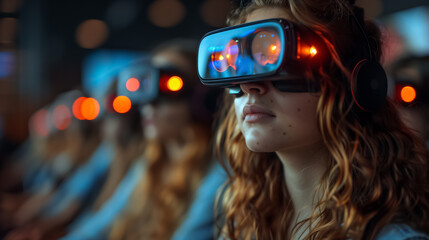 Classroom of Kids Using VR Glasses for an Innovative Lesson on Virtual Reality