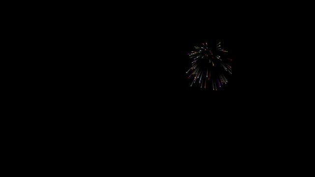 Fireworks display celebration 4k animation on the black background. Happy new year concept.