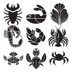 marine life. sea life animals. aquatic animal silhouette vector illustration isolated on white.