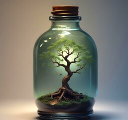 Illustration of fantasy tree inside botle.