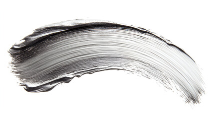 Silver glittering color smear brush stroke stain blot on white background. Abstract Paint texture.