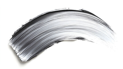 Silver glittering color smear brush stroke stain blot on white background. Abstract Paint texture.