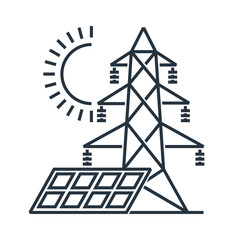 Solar energy icon in bold line - panels and sun